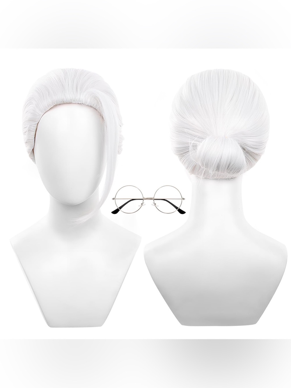 Anime Wig With Glasses Adult Size White Straight Halloween Cosplay
